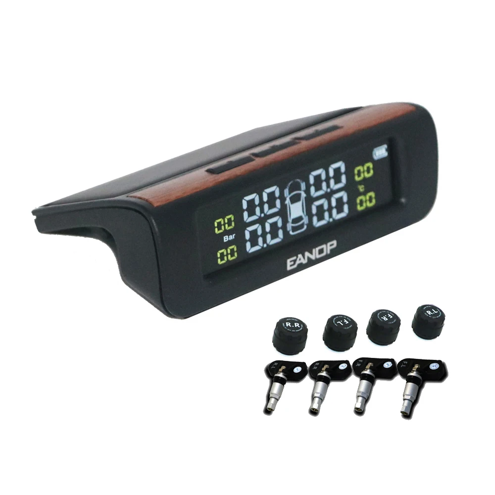 

EANOP F01 Solar USB TPMS Smart Car Tire Pressure Real-time Monitoring Security alarm Wireless 4pcs Internal External Sensors
