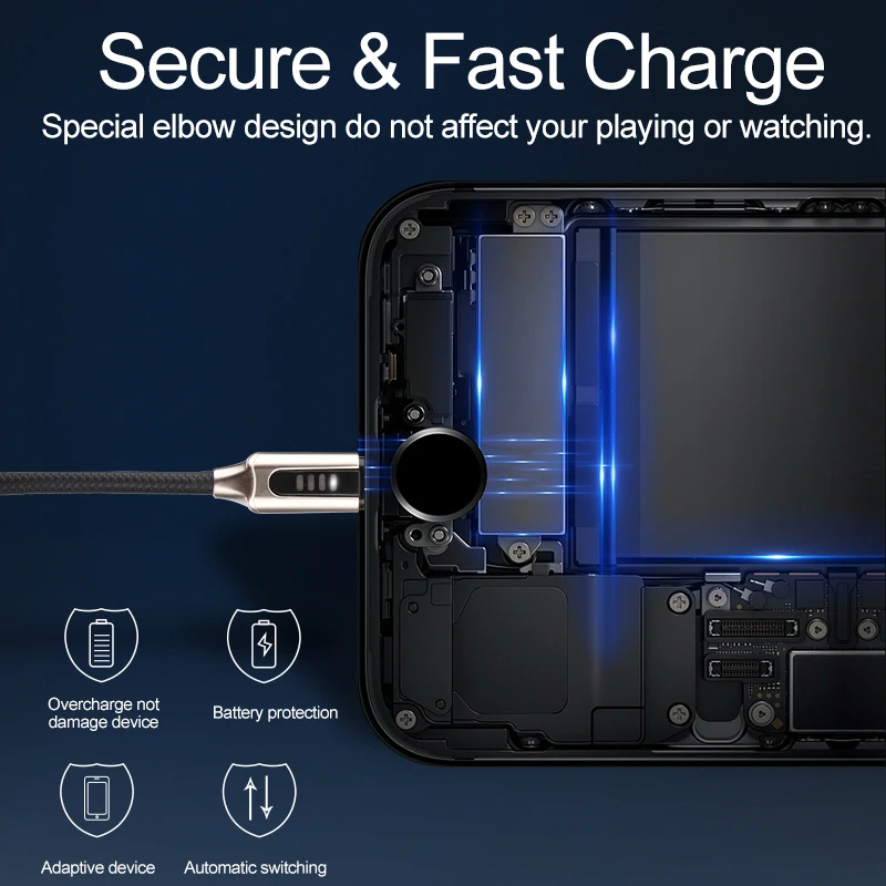 Rock 3A Led USB Cable de tipo C para Xiaomi Samsung Huawei de desconexión automática de sincronización de datos de carga rápida cargador de 1 m luminosa luz de Flash