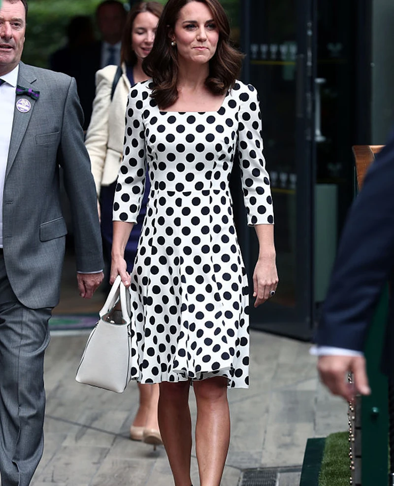 

2017 Kate Middleton Princess Dres New Polka Dot print square collar dres