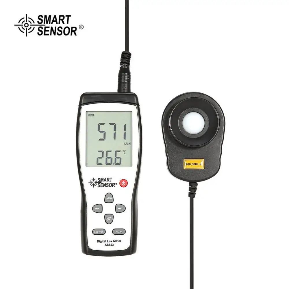 

SMART SENSOR AS823 Digital Handheld Light Lux Meter Illuminance 200,000 Lux/FC Luminometer Photometer Lighting Tester Luxmeter