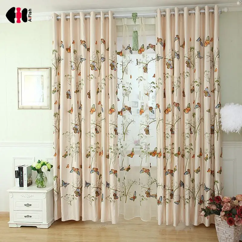 

Pastoral Butterfly Embroidered Curtain Cotton Linen Custom Made Window Treatment Wedding Study Living Room Panels WP229C