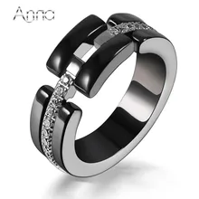 A & N Mujeres Anillos De Cerámica Anillo de Circón Anillo de Bodas de Acero Inoxidable Mejor Regalo de Navidad Regalo de Aniversario Anillo de Cerámica de la Manera