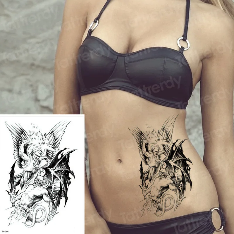 Новая Большая рука тату-наклейки для тела Временные татуировки рукава для женщин мужчин меч в масках воин с крыльями дизайн символическая