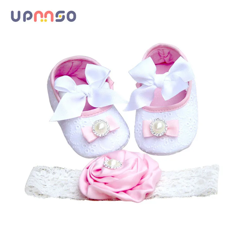 Christening Baptism Newborn Girl Shoes Headband Set Fabric Christening Baptism Newborn Girl Shoes Headband Set Fabric