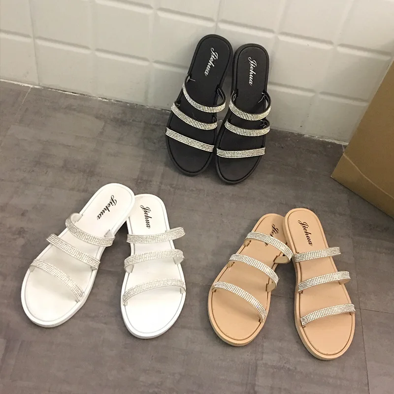 

2019 Summer New Style Women Shoes Casual Beach Outside Sandals for Female Girl Lady Leisure Crystal Cozy Slippers Flat with