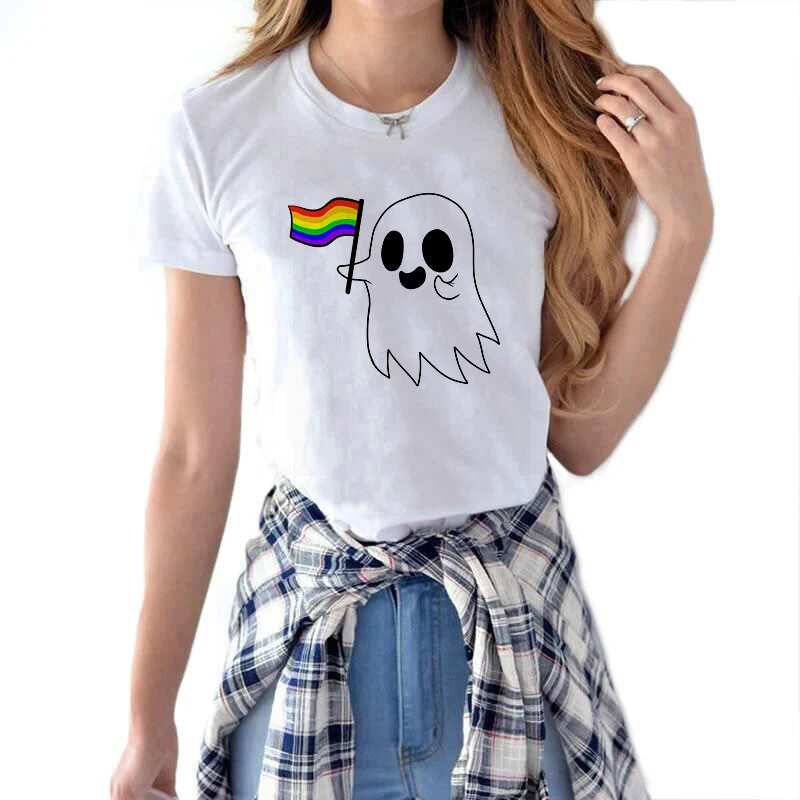 Gay Pride Ghost LGBT Rainbow Les футболка женская мода лето хлопок хип хоп девушка Camiseta Mujer