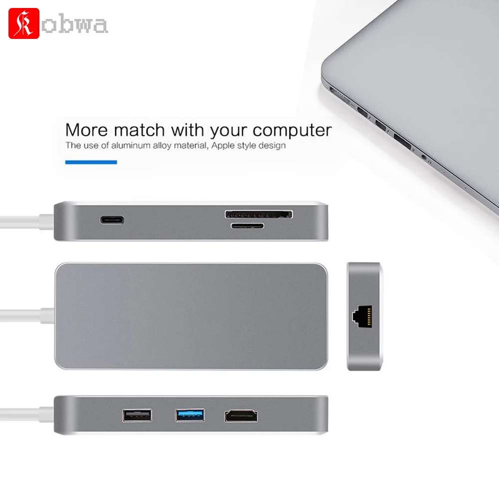 

KOBWA Type C USB C Hub 7 in 1 Multiport USB 3.1 Type C to HDMI USB 3.0 SD/TF Card Reader PD Charging Adapter Converter for Mac