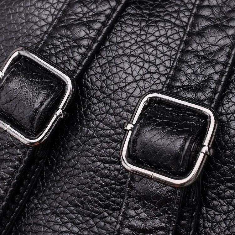 MJ Soft Leather Women Backpack Large Travel Bag PU Leather Female Daypack Black Backpack School Bag for Teenage Girls (9)