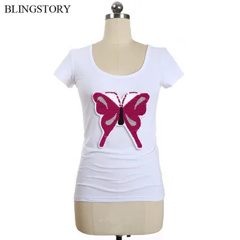 

BLINGSTORY Summer Reversible Change Color Patch Butterfly Sew-on Plus Size XXXXXXL Cotton T-shirt Drop-ship LP5218004