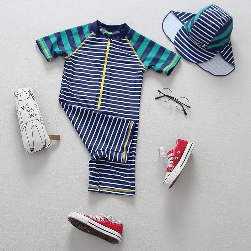 

1-3 Years Swimwear Baby Boy Striped One Pieces Infant Baby Boys Swimsuit Bathing Suit Rashguard Children Beach Pool Costume UV50