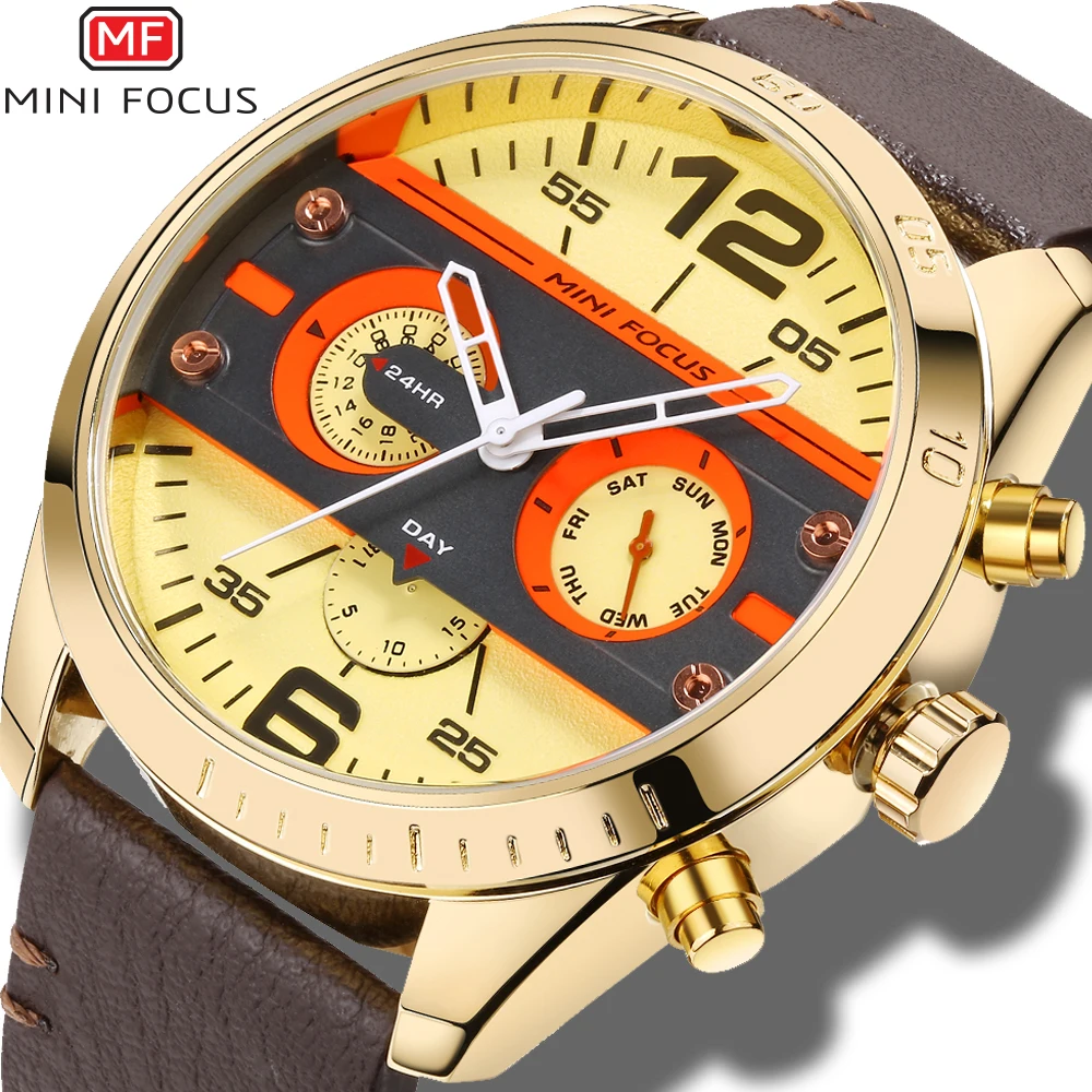 

Mini Focus Mens Watches Top Brand Luxury Gold Watch Men Sports Watch Clock Week Day Display Sport Wristwatch Gifts montre homme