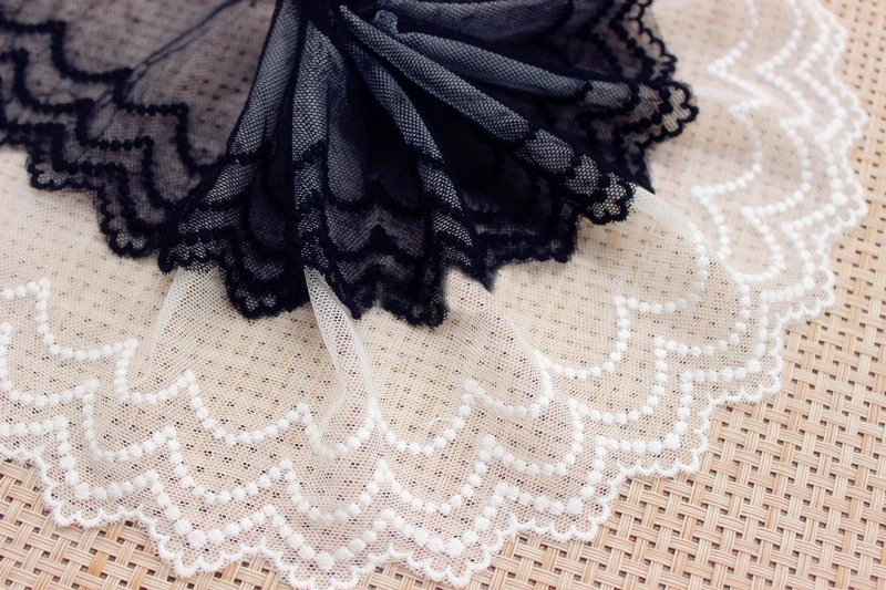 3yards/lot wide 7.5cm Black White Mesh Embroidered Lace Trim Handmade DIY Clothing Lace Material Accessories