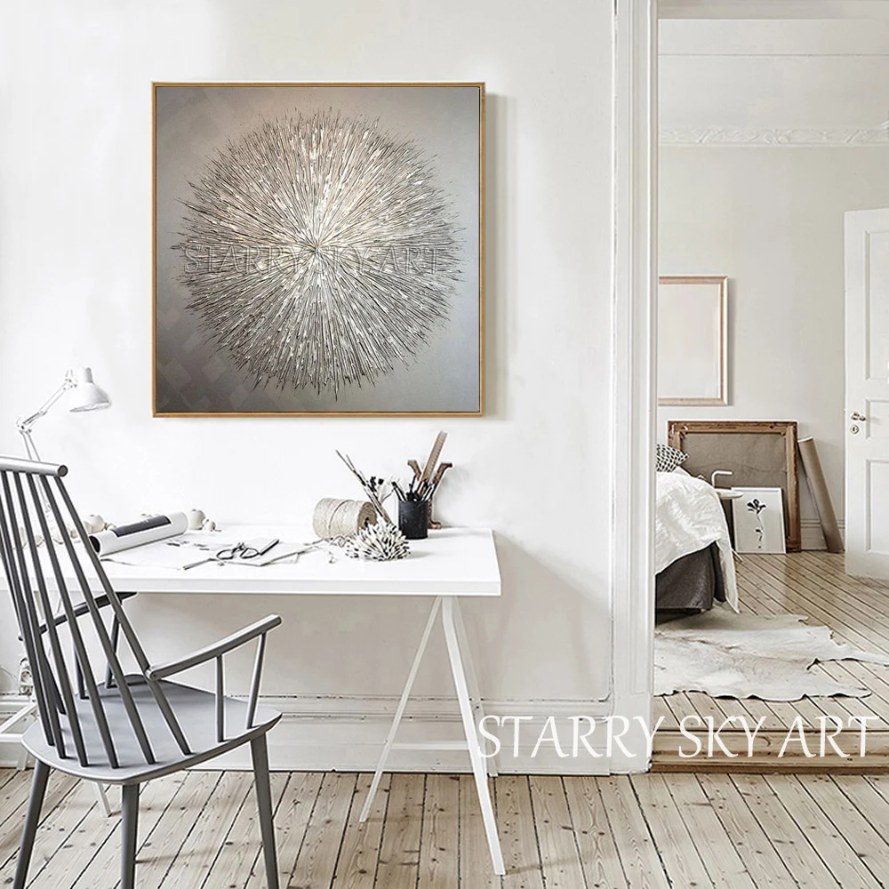 Billige Spezielle Ölgemälde Künstler Hand bemalt Hohe Qualität Silber Messer Dicken Ölgemälde Moderne Abstrakte Grau Silber Öl Malerei