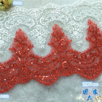 

25cm width red/off white sequins cord Wedding dress accessories lace skirt handmade diy veil accessories costume fabric