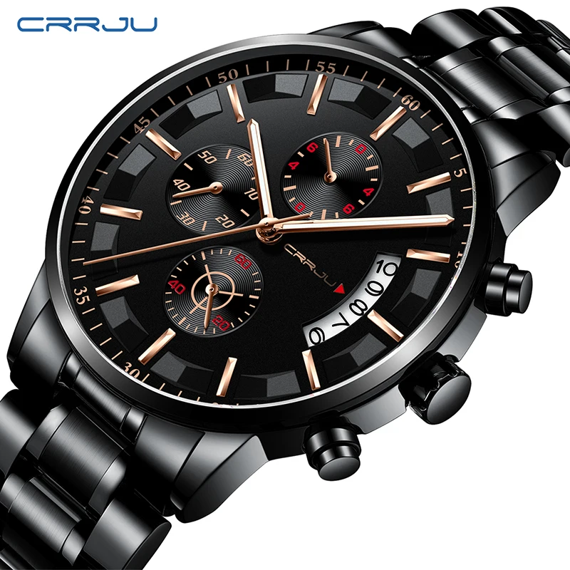 Relogio Masculino 2019 Mens Watches Top Brand Luxury Crrju New Fashion Business Chronograph Black Male Wristwatch Men Watch 2019 (2)