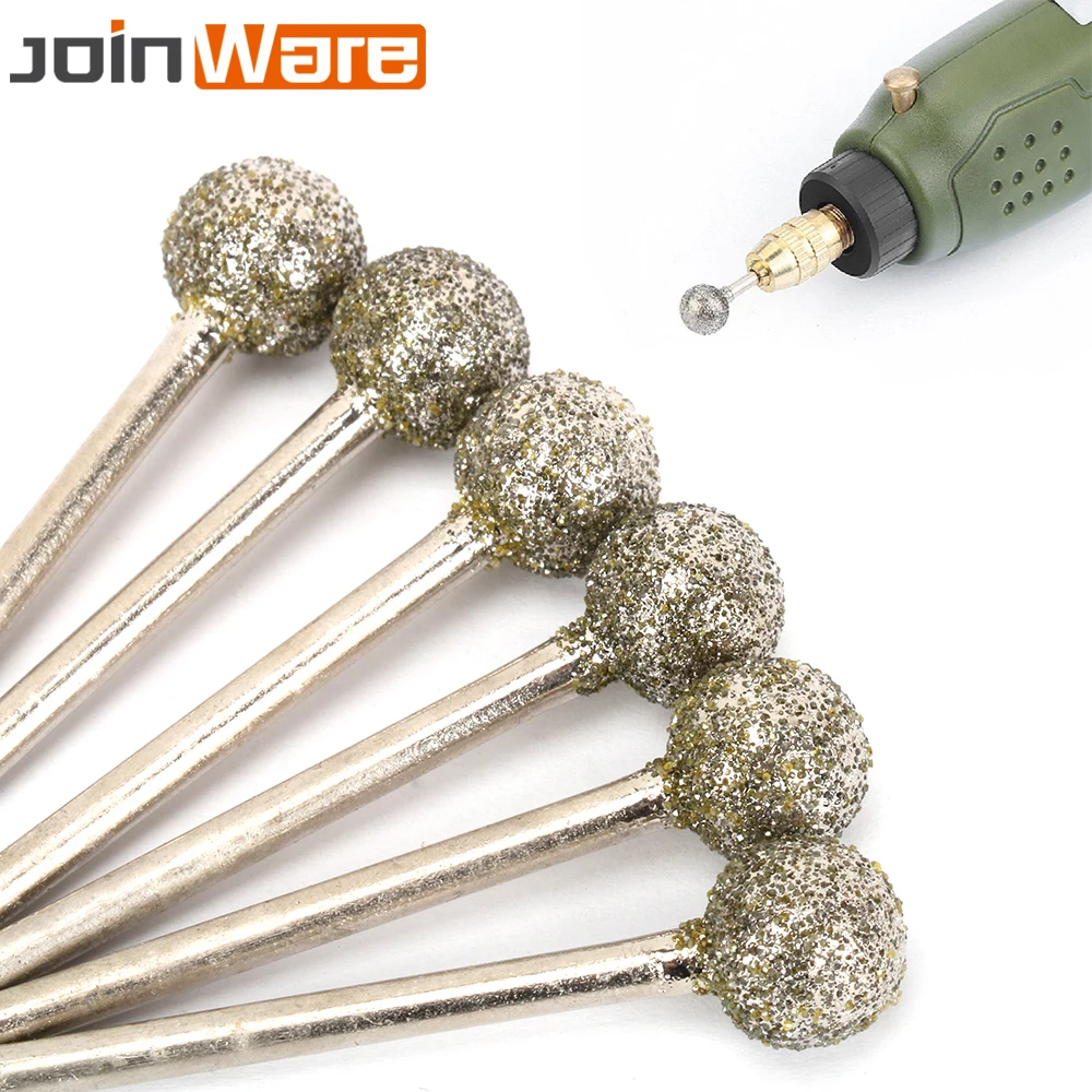 

10Pcs 3MM Shank Round Ball Shape Diamond Grinding Head Engraving Abrasive Burrs Rotary Tools 10MM Head Dia 45MM Length 46 Grit