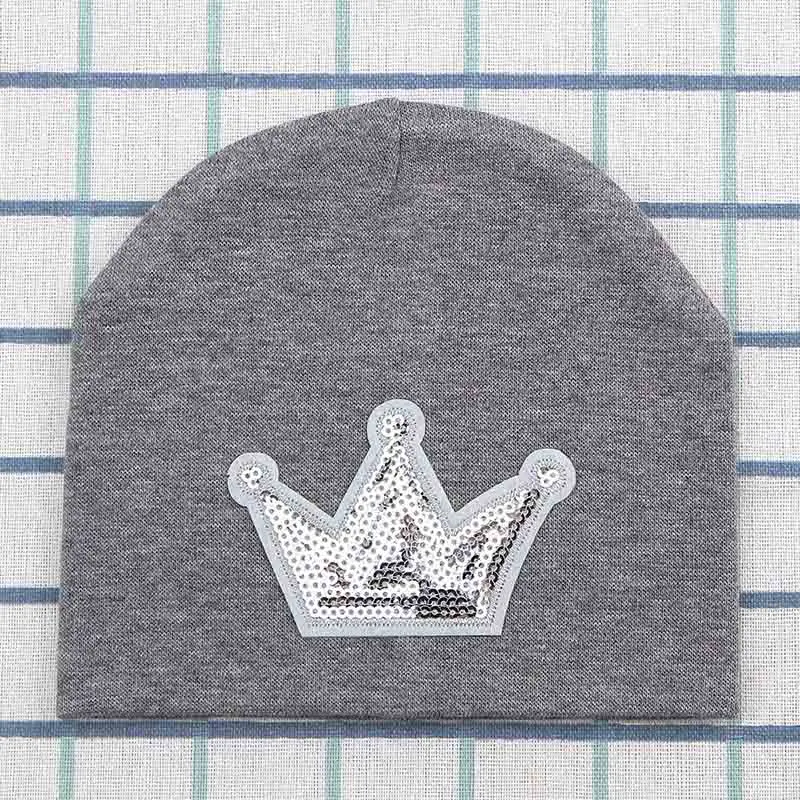 Sunlikeyou/Новинка; зимняя шапка унисекс для новорожденных мальчиков и девочек; Детские шапки; шапка детская хлопковая мягкая шапочка с блестками и короной для маленьких девочек - Цвет: dark gray 2