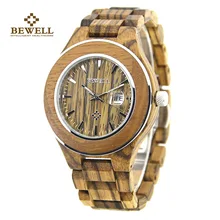 BEWELL Дерево Для мужчин кварцевые часы под дерево Водонепроницаемый и календарь ручной работы Наручные часы с коробкой для мужской часы друг 100AG