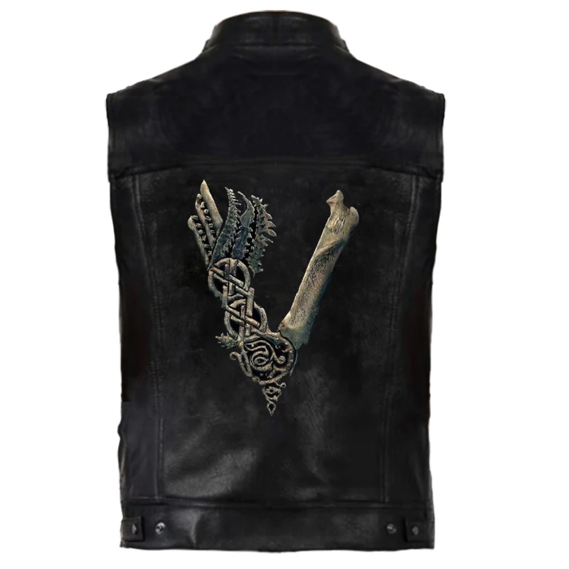 

Odin Vikings Leather Outerwear Vests Men PU Vest Valhalla Vintage Sleeveless Jackets Punk Rock Waistcoat Hip Hop Coat Streetwear