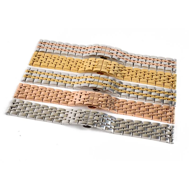 Stainless Steel Buckle Straight End Watch Band Strap Replacement Bracelet New Sliver Gold 18 20 22mm Womens Men Relojes Hombre