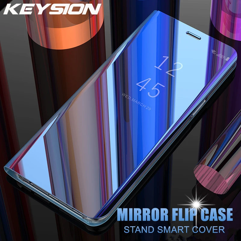 

KEYSION Smart 3D Mirror Flip Case For OPPO F7 F9 Shockproof Silicone Leather Stand Cover For OPPO A5 A3S A59 F1S A83 A3 R11