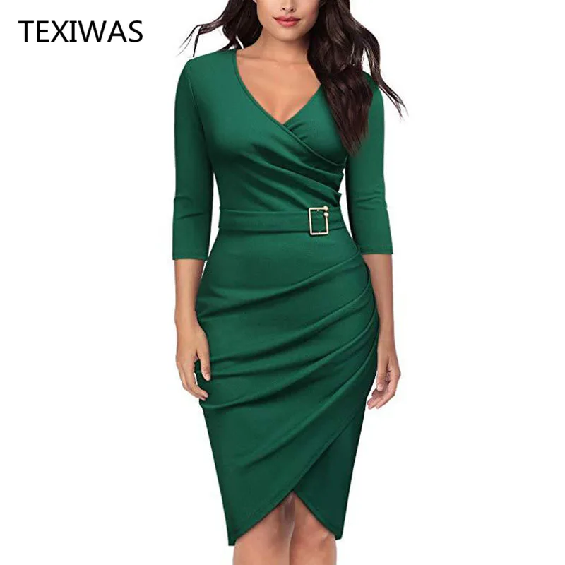 

TEXIWAS Autumn Plus Size Dress Women Elegant Evening Party Dress Irregular ruffle spring patchwork Split pleated beach Dress