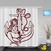 Sirena sentado en el ancla grande baño ducha cortinas Vintage decoración del hogar ducha cortina impermeable de poliéster tela con ganchos