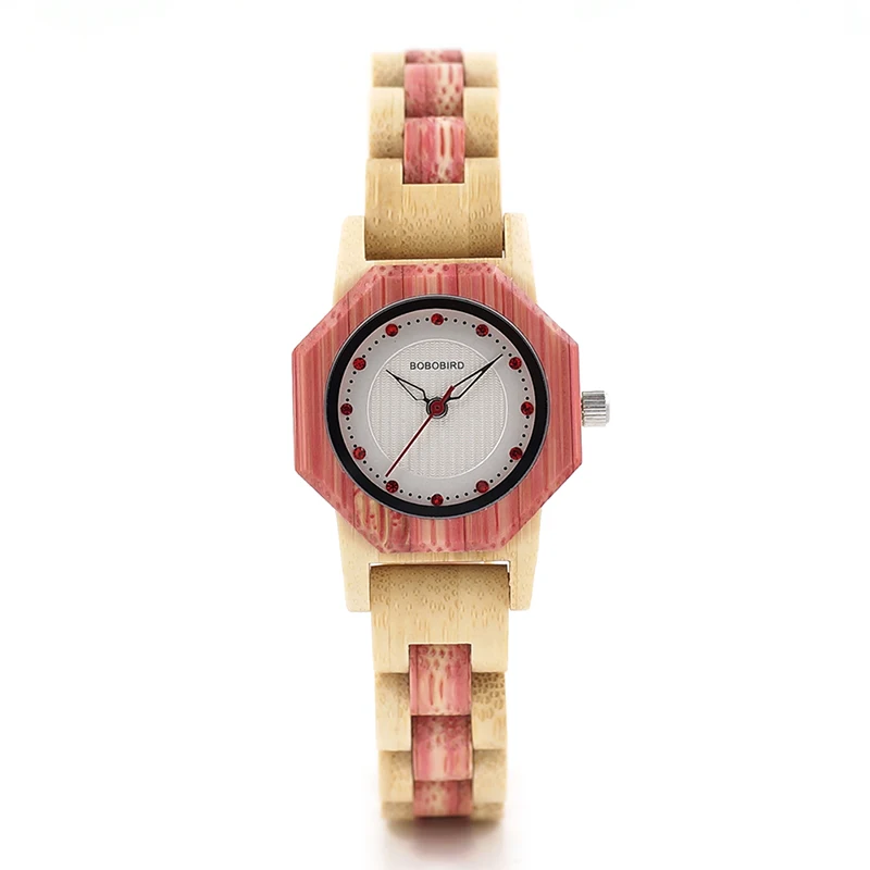 BOBO BIRD O10 Bamboo Women Watches Crystal Dial Ladies Quartz Dress Watch in Wooden Box