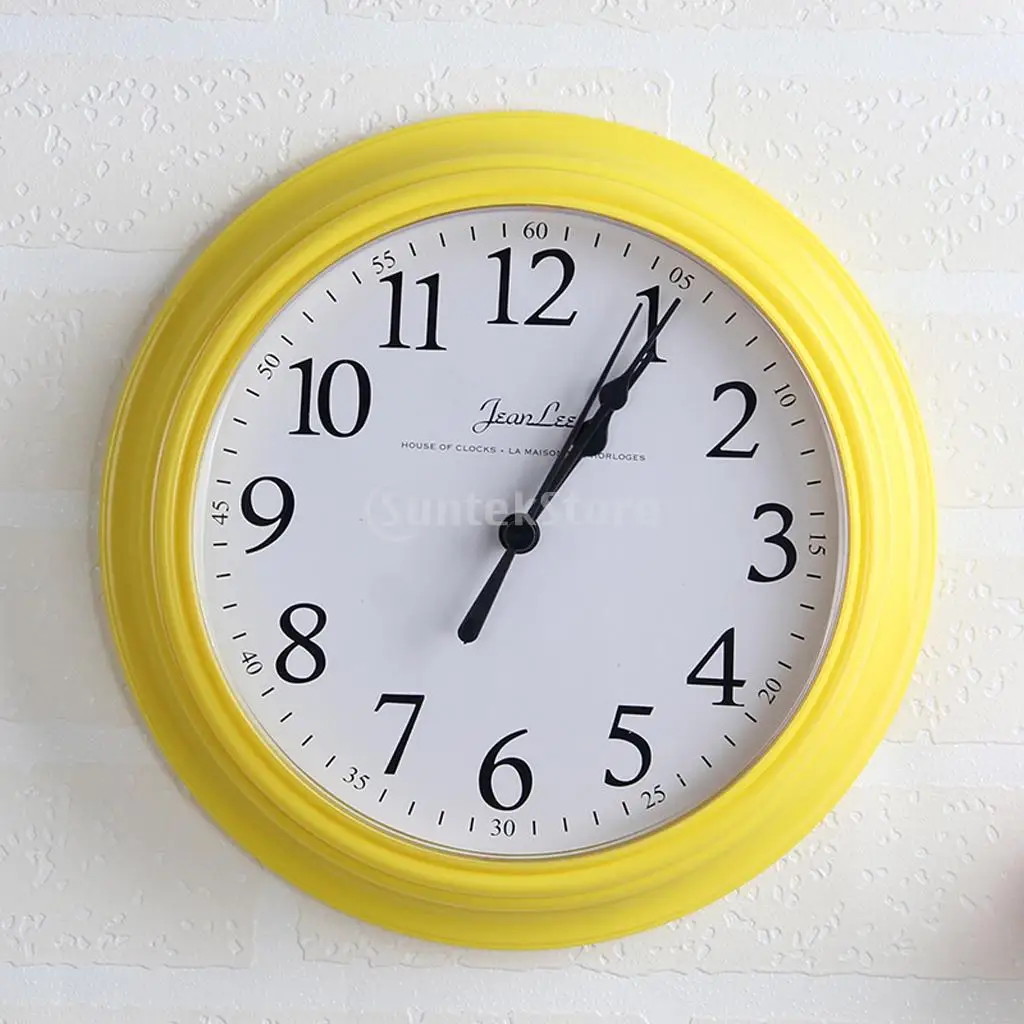  Round Quartz Clock-Wall Clock for Living Room, Bedroom, Kitchen- 22cm Yellow/Red/Black/White