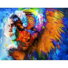 

Diy Diamond Painting Cross Stitch Kits Full Diamond Embroidery Indian Man,Feather Woman Diamond Mosaic Home Decor CF209