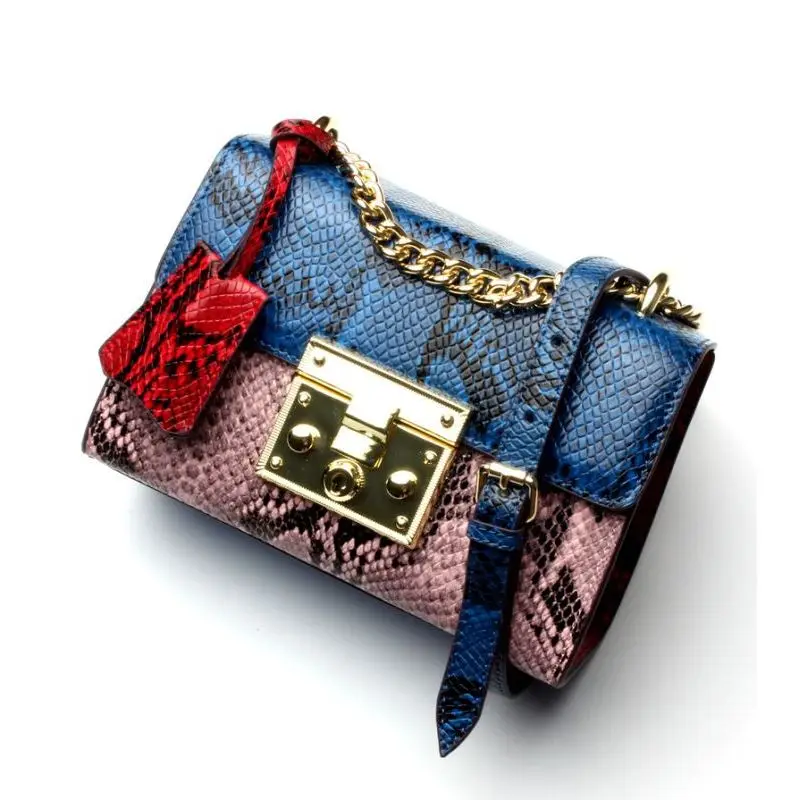 

LOEIL Bag female snake pattern cowhide 2018 new leather chain bag fashion shoulder Messenger bag handbag