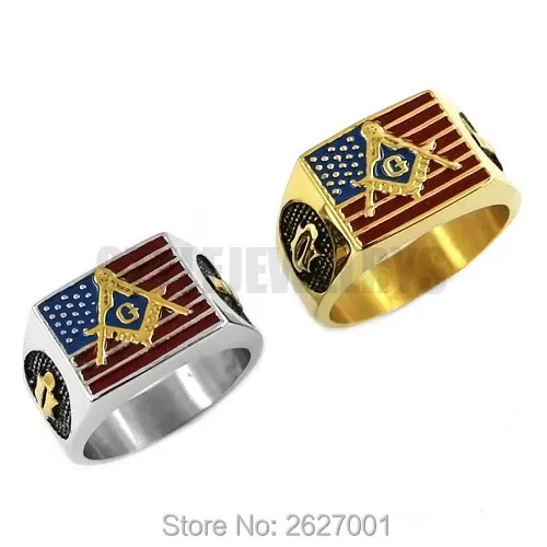 Wholesale American Flag Masonic Biker Ring Stainless Steel Jewelry Silver Color Gold USA Flag Motor Biker Men Ring SWR0634