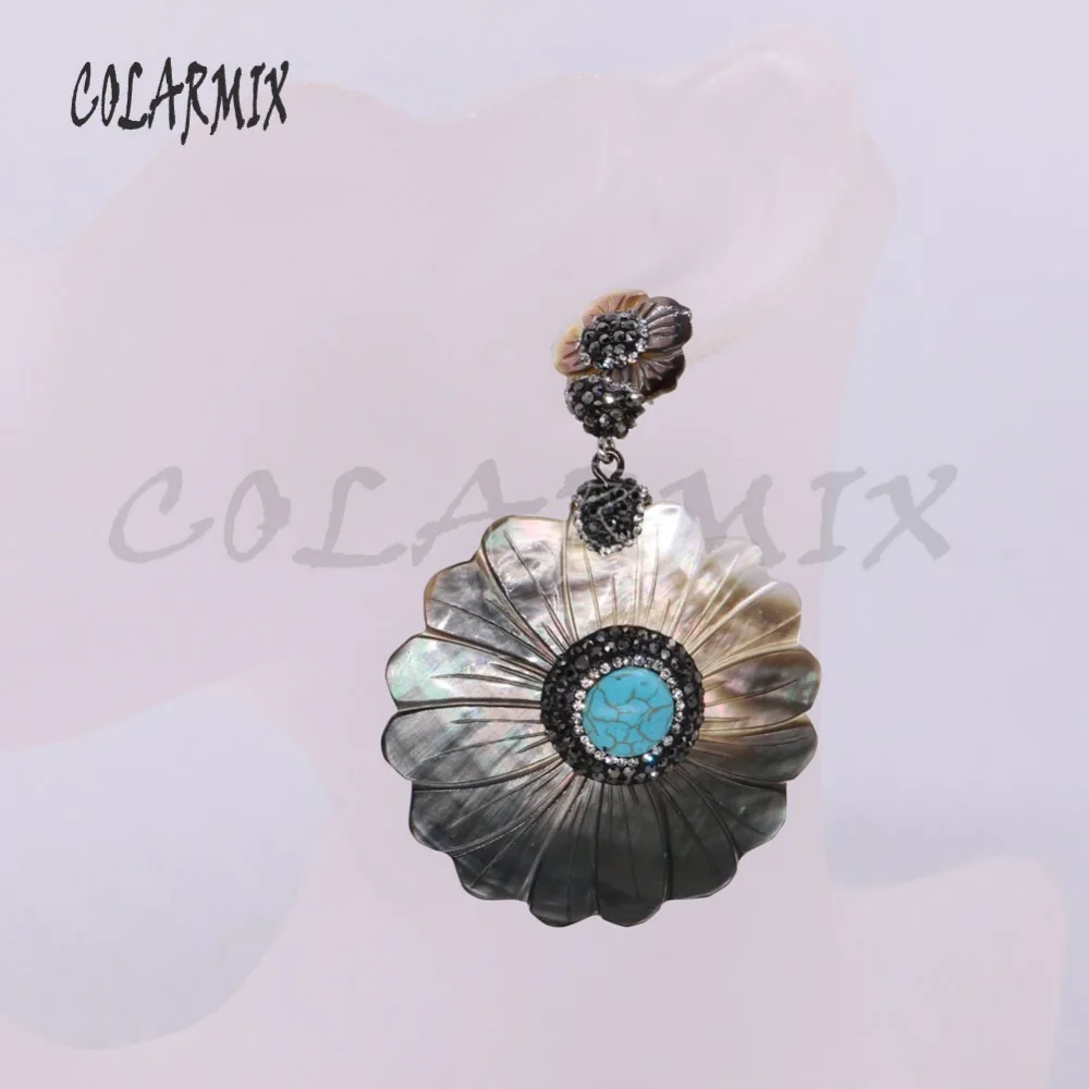 

Natural shell earrings pave rhinestone Big flower shell earrings jewelry earrings wholesale Jewelry gift for lady 4462