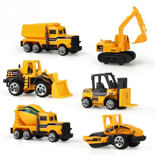 6pcs set mini car toys excavator tractor crane diecasts big truck