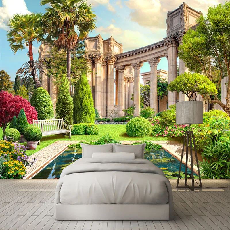 Custom Wallpaper Rome Column Garden Landscape Mural Poster Living Room