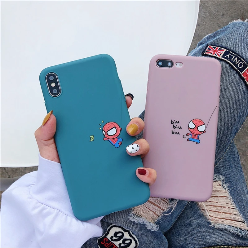 

Doraemon Leopard Marvel Superhero Spiderman Silicone Couple Phone Case For iphone X XS MAX XR 7 8 6 6S Plus Case Color TPU Cover