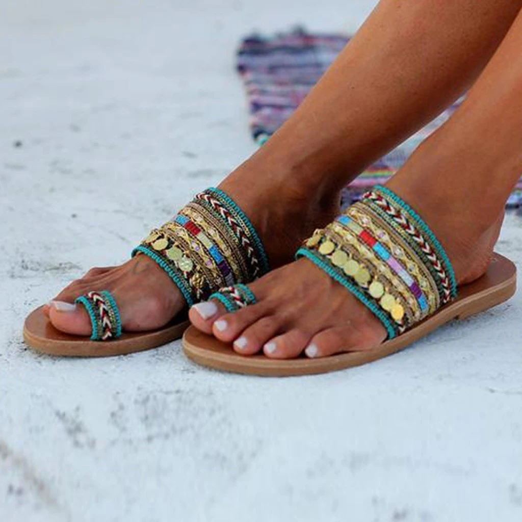 artesanales hechas a mano estilo griego bohemias, zapatos de compras informales para caminar en la sin cordones, colores mezclados|Sandalias de mujer| - AliExpress