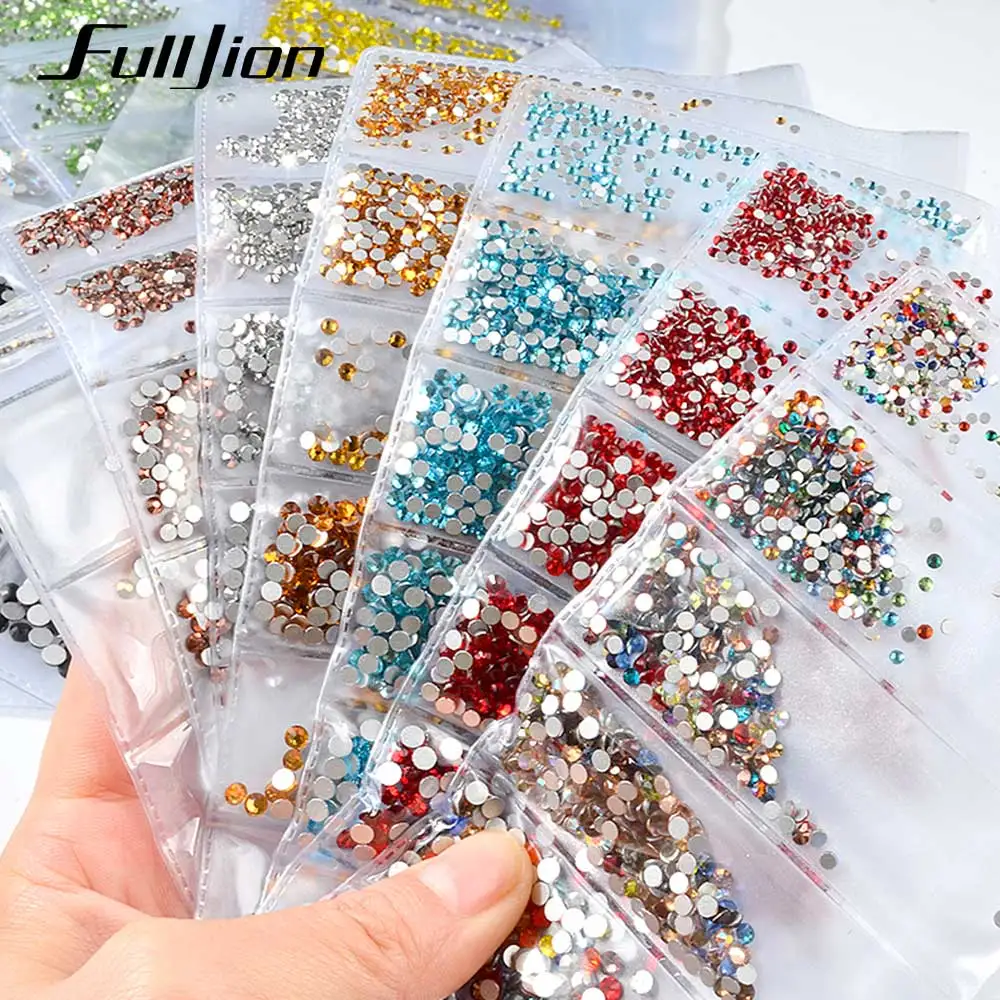 Fulljion стеклянные стразы для дизайна ногтей украшения со стразами для ногтей Кристаллы талисманы дизайн ногтей маникюр смешанный размер блестящие драгоценные камни