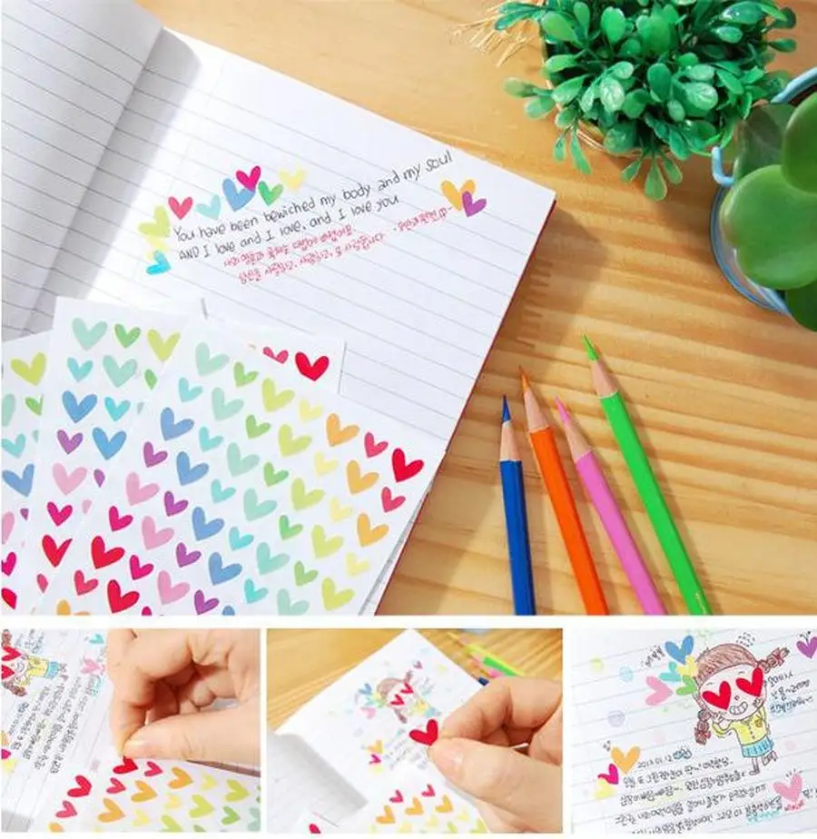 6 Sheets Sticker Kid Diary Planner Colorful Rainbow Heart Star Decoration Journal Scrapbook Albums Photo toys for Childrens