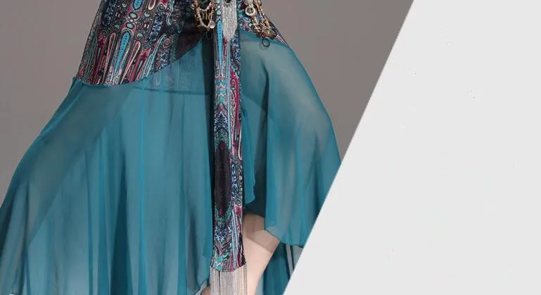 Женский этнический костюм для танца живота бюстгальтер с бретельками с разрезом сбоку длинная юбка АТС одежда для выступлений в американском стиле