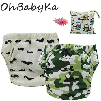 

Ohbabyka 2Pcs Boys Girls Training Pants One Size Adjustable Kids Potty Training Pant Baby Absorbent Diaper with 1pcs Diaper Bag