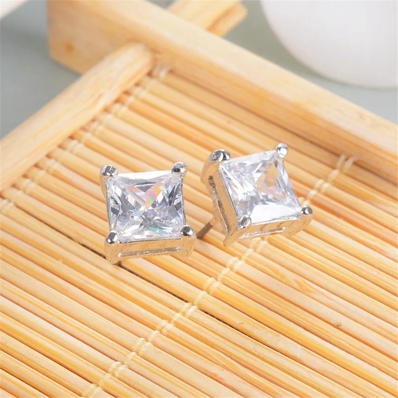 

Luxury Brand AAA Crystal Square Earrings For Women Fashion Wedding Silver Stud Earrings Rhinestone Earring Statement Jewelry