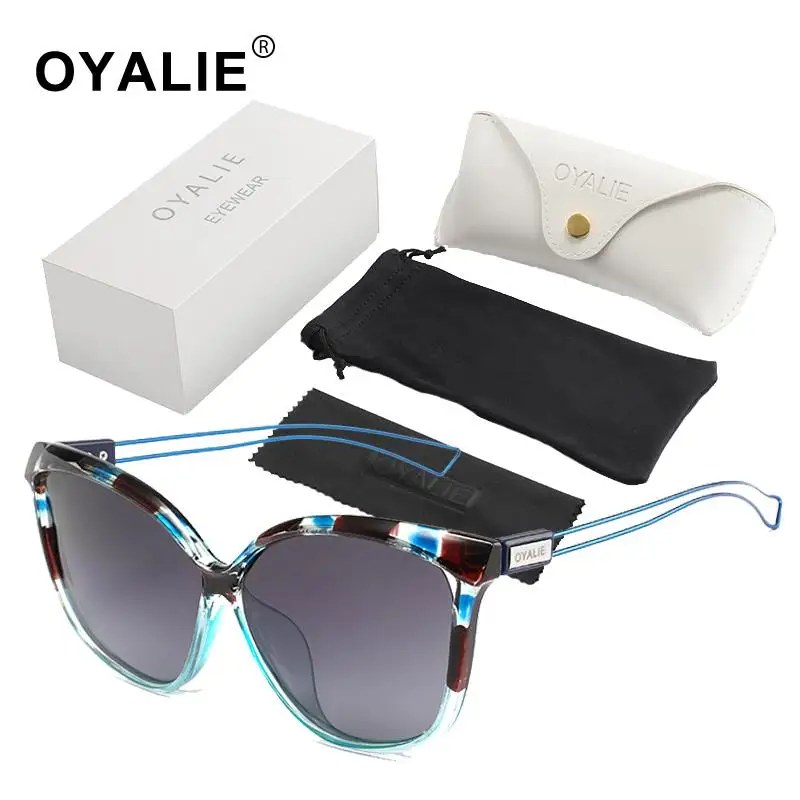 grey white bag OYALIE очки для вождения солнцезащитные очки с чехлом для сумки Для женщин зеркальными линзами, очки, подходят для вождения, солнцезащитные Вир Дамская мода очки UV400 подарочный набор - Цвет линз: grey white bag