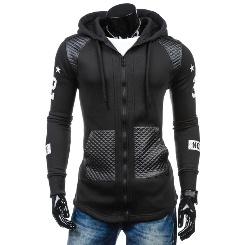 

Mens Hoodies Autumn New Fashion Leather Sweatshirt Cardigans Slim Long Sleeve Hooded Casual Jacket Zipper Coat Outerwear Y1999