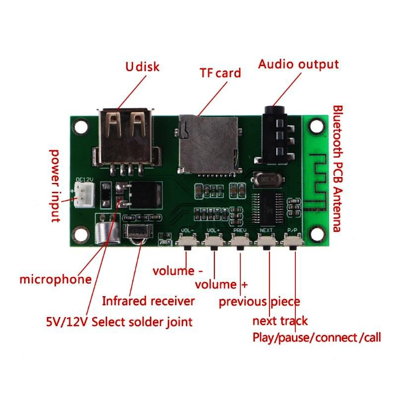 Беспроводной модуль аудиоприемника Bluetooth 4 2 MP3 WMA FLAC декодер USB звуковая карта TF