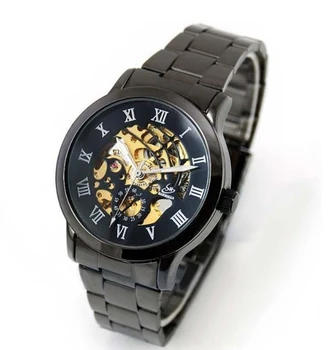 

New New fashion Classic Skeleton Men Mechanical Stainless Steel Sport Watch Korean Mini Watch Business Man reloges hombre Well
