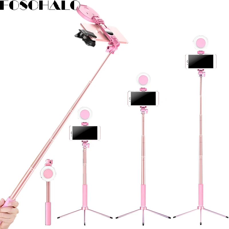 

4 in 1 Extendable live Tripod Selfie Stick LED Ring Light Stand 1.7M With Monopod Phone Mount for iPhone X 8 Android SmartPhone