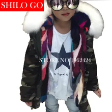 2016 New Winter Aramy Green&Black Jacket Coats Thick Parkas Plus Size Real fox Mink Collar Hooded Outwear coat &size 110-160