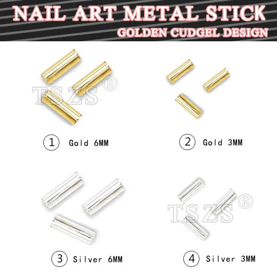 

100pcs /lot Nail Art metal stick golden silver cudgel design DIY decoration