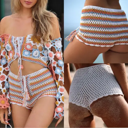 

Summer Sexy Woman Fashion Casual Beach Sexy Hand-woven Striped Multi Hot Color Swim Shorts